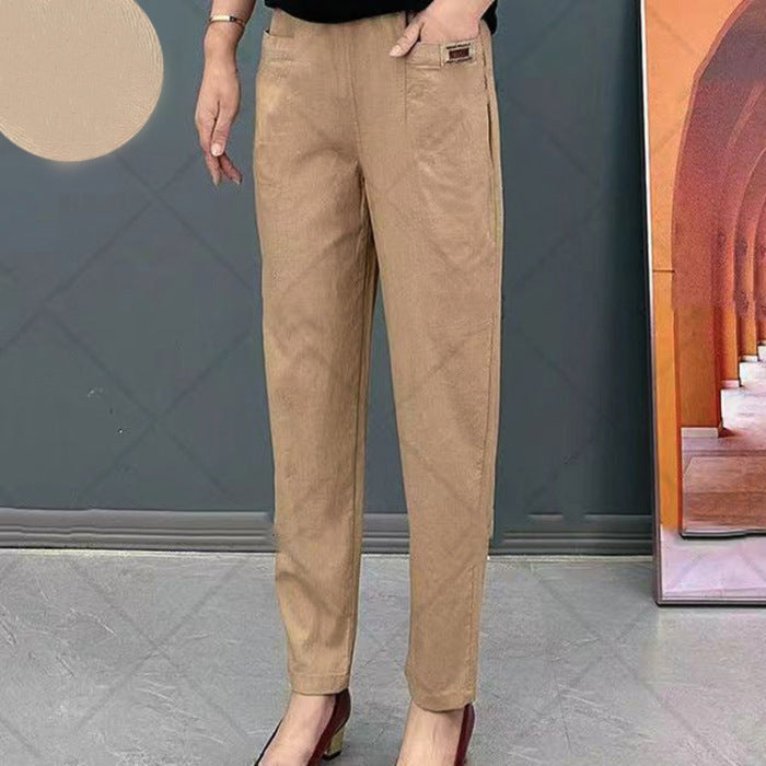 Women's cotton trousers with elastic waistband