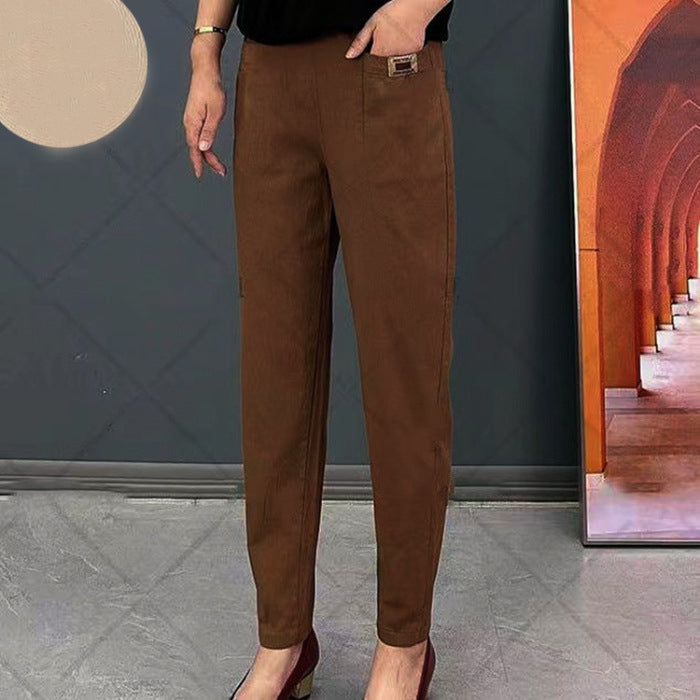 Women's cotton trousers with elastic waistband