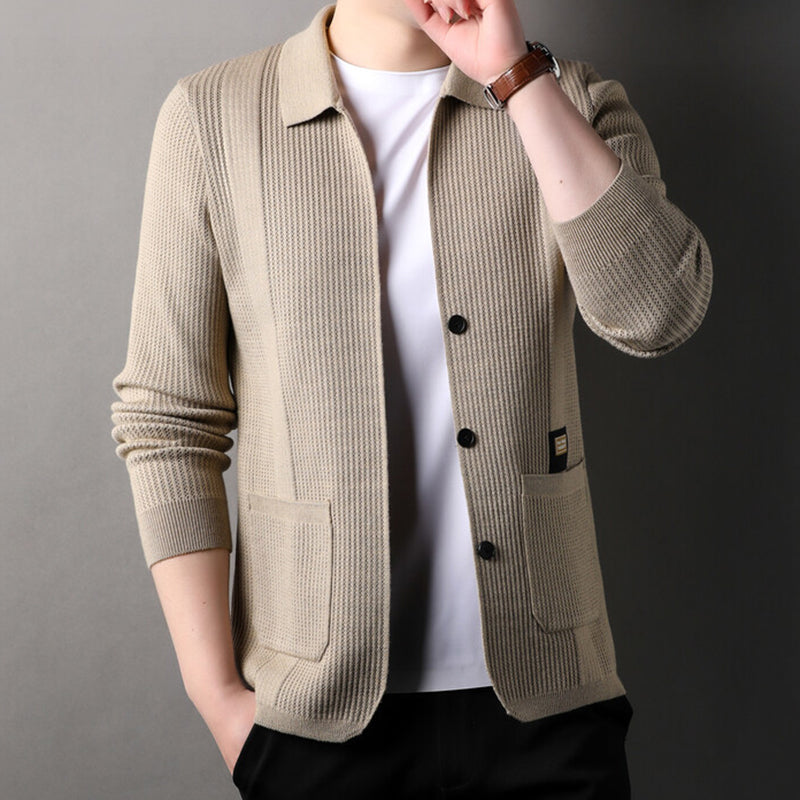 🧥 Long Sleeve Lapel Knitted Coat for Men