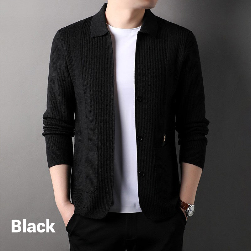 🧥 Long Sleeve Lapel Knitted Coat for Men