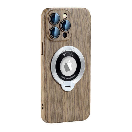 Peach Wood Grain Magnetic Bracket Phone Case