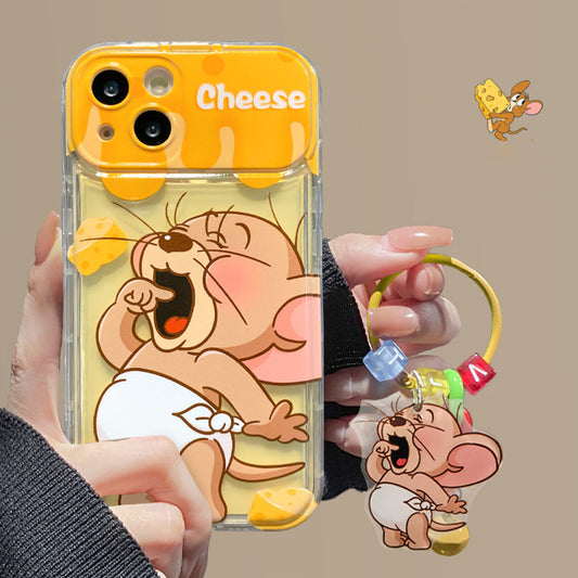 Mickey Mouse Cute Cheese Pendant Phone Case With Flip Mirror