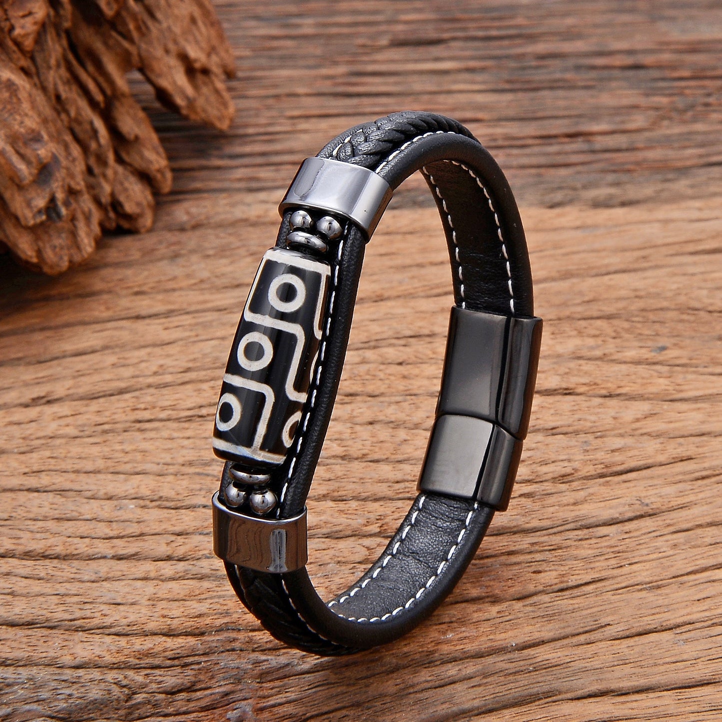 Fashionable Men's Braided Dzi Bead Bracelet