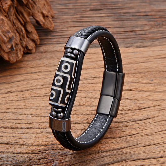 Fashionable Men's Braided Dzi Bead Bracelet