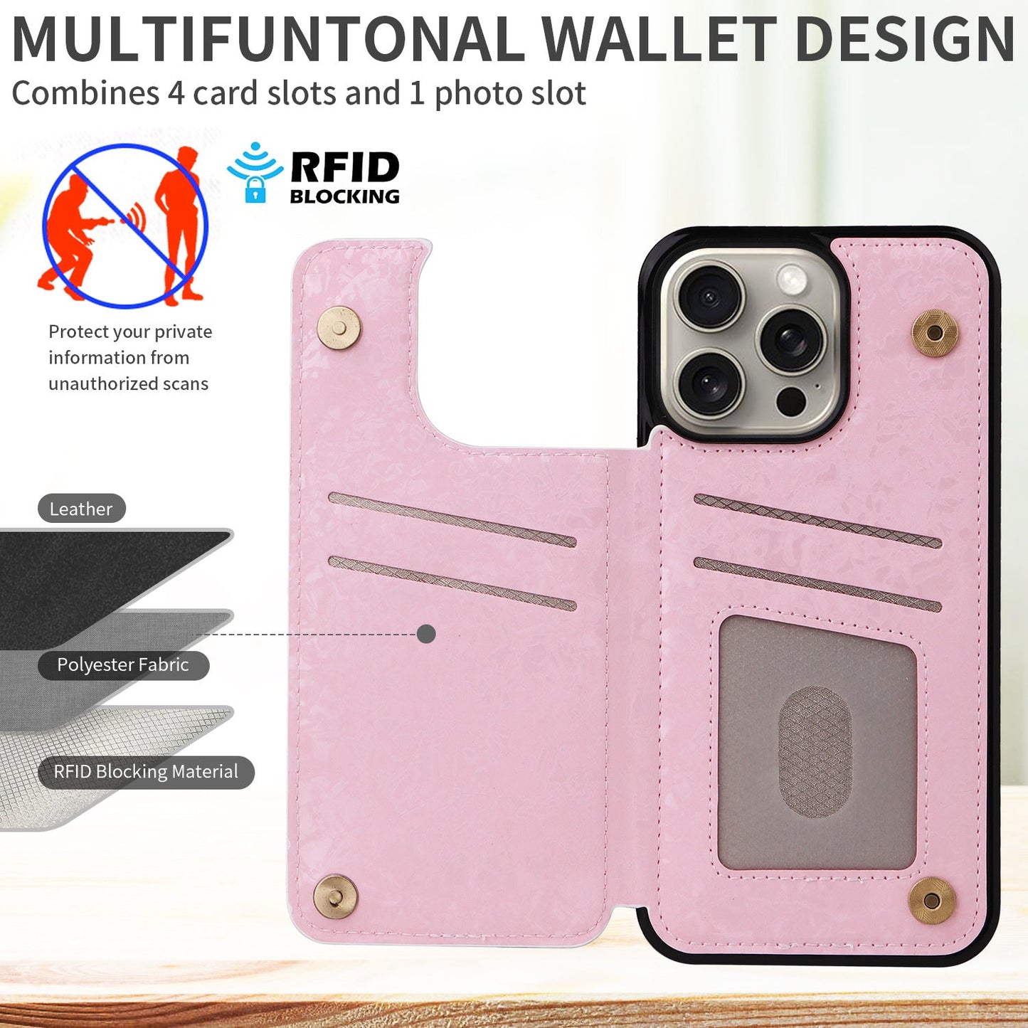New Flower Print Anti-theft Double Buckle Hot Stamping Leather Case For iPhone