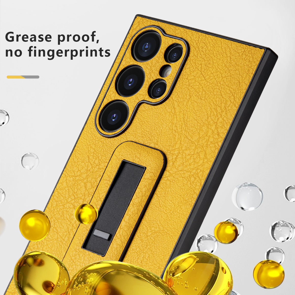 Invisible Push-pull Bracket Plain Leather Phone Case For Samsung