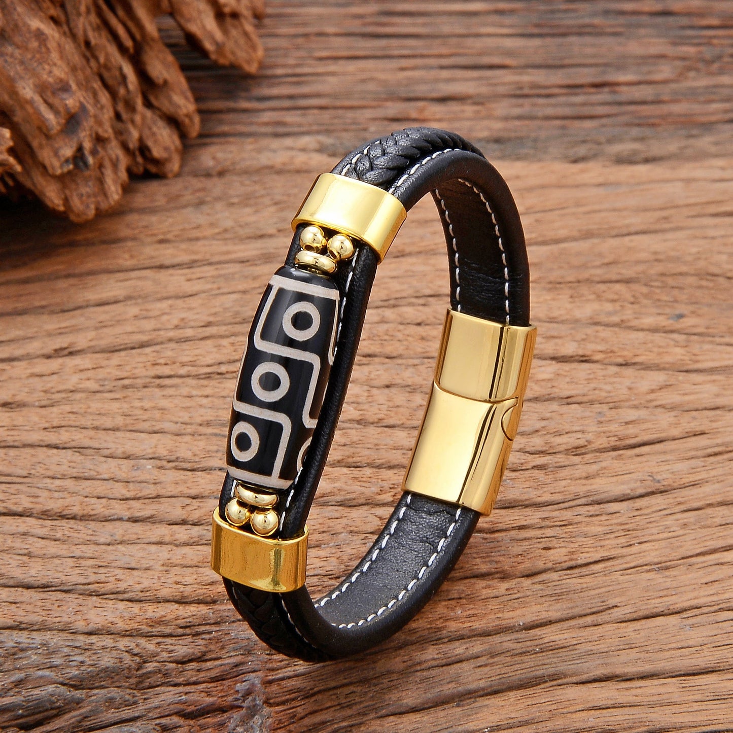 Fashionable Men's Braided Dzi Bead Bracelet