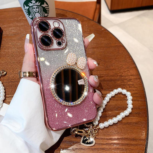 Graduated Rhinestone Mirrored iPhone Case with Bracelet