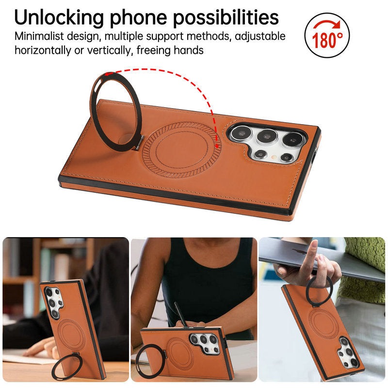 Luxury Leather Invisible Stand Case For Samsung