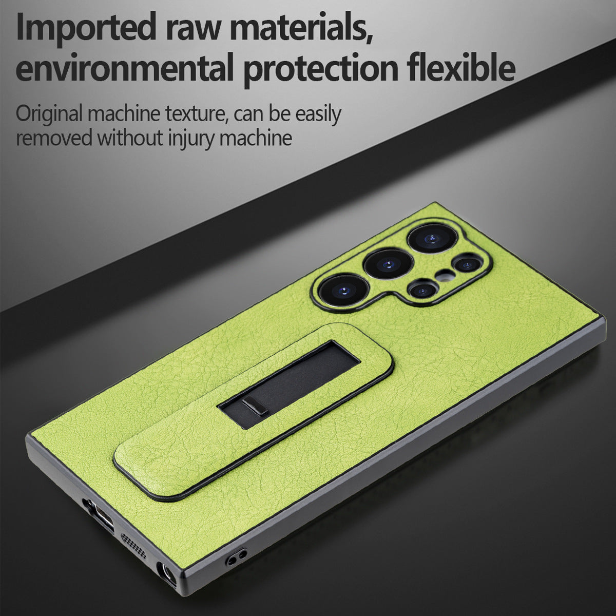 Invisible Push-pull Bracket Plain Leather Phone Case For Samsung