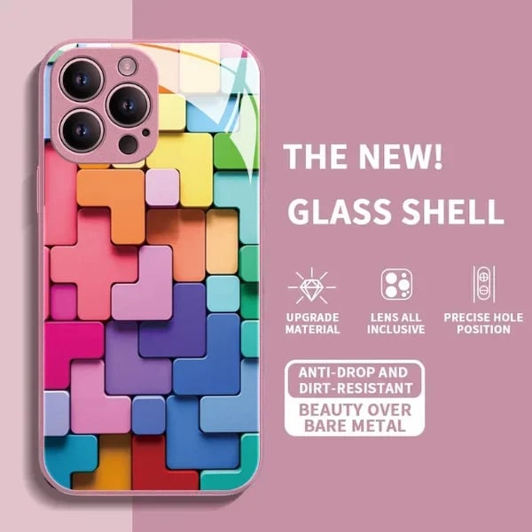 Flat 3D Square Pattern Glass Case for iPhone 15promax case