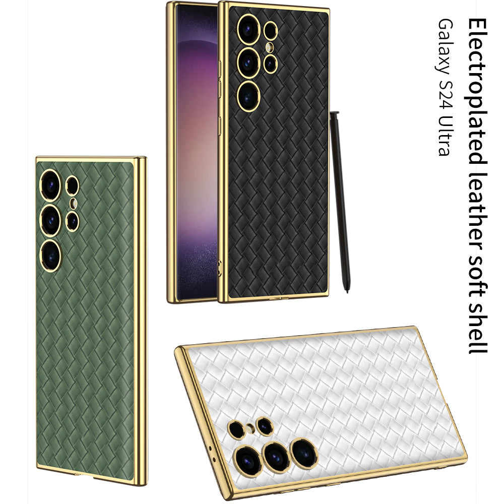 Woven Texture Electroplated Leather Phone Case For Samsung