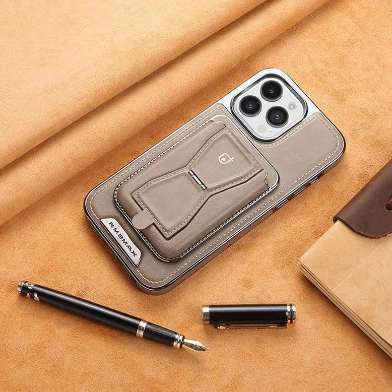 Leather Phone Case with Magnetic Back Card Holder and Stand