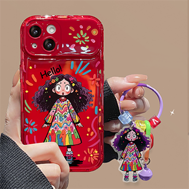 Creative Graffiti Cute Girl Phone Case with Flip Mirror for iPhone