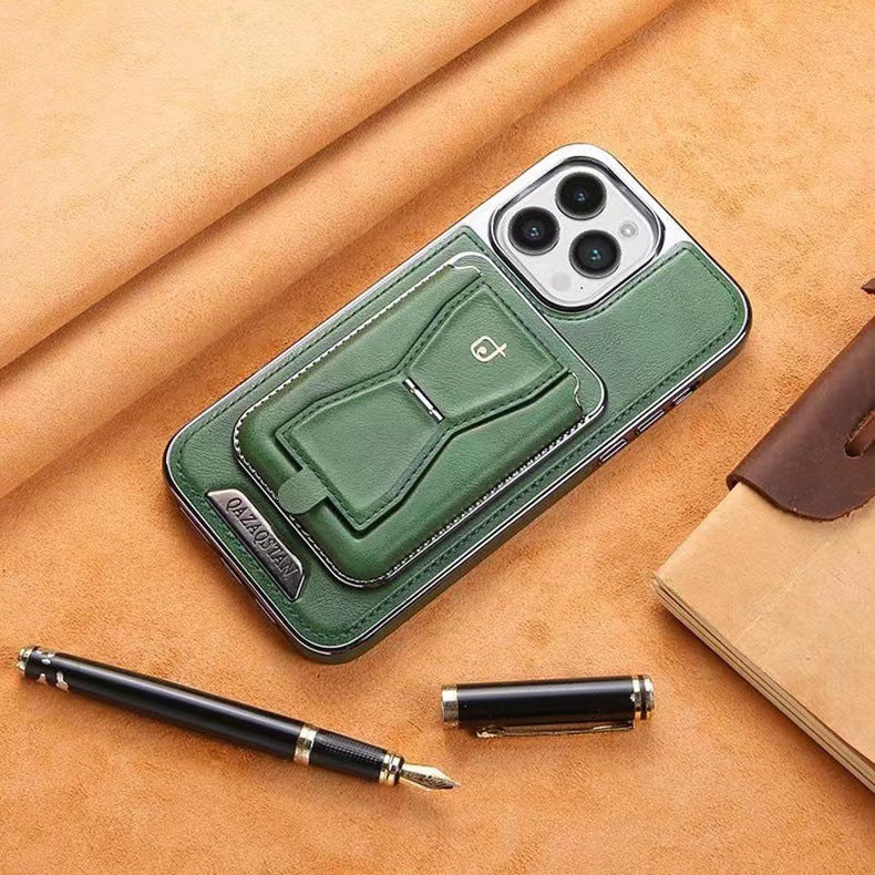 Leather Phone Case with Magnetic Back Card Holder and Stand