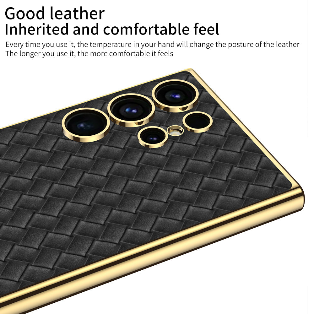 Woven Texture Electroplated Leather Phone Case For Samsung