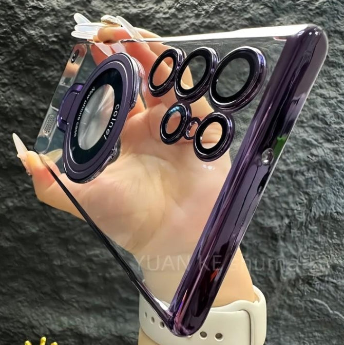 Electroplated Foldable Stand Magnetic Attraction High Definition High Transparency Phone Case for Samsung