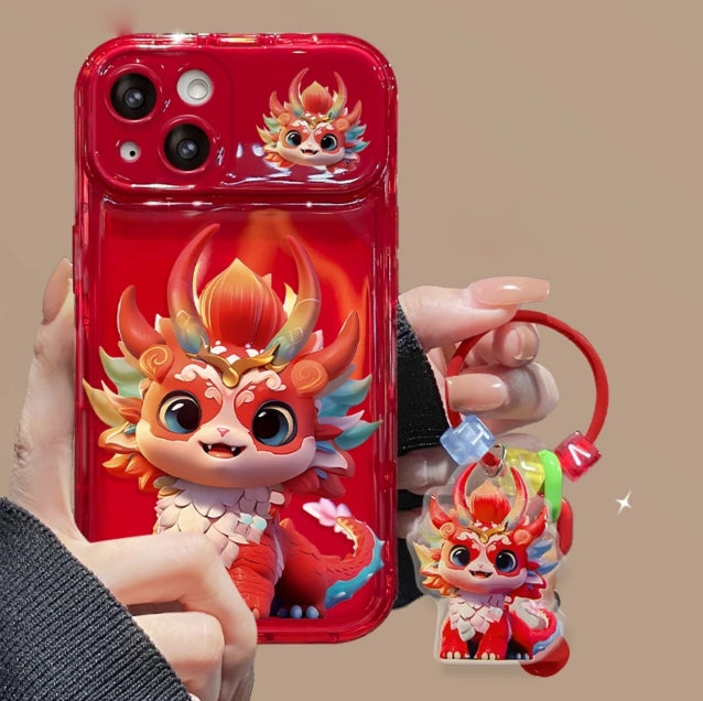 Cute Colorful Dragon Pendant Phone Case with Flip Mirror For iPhone