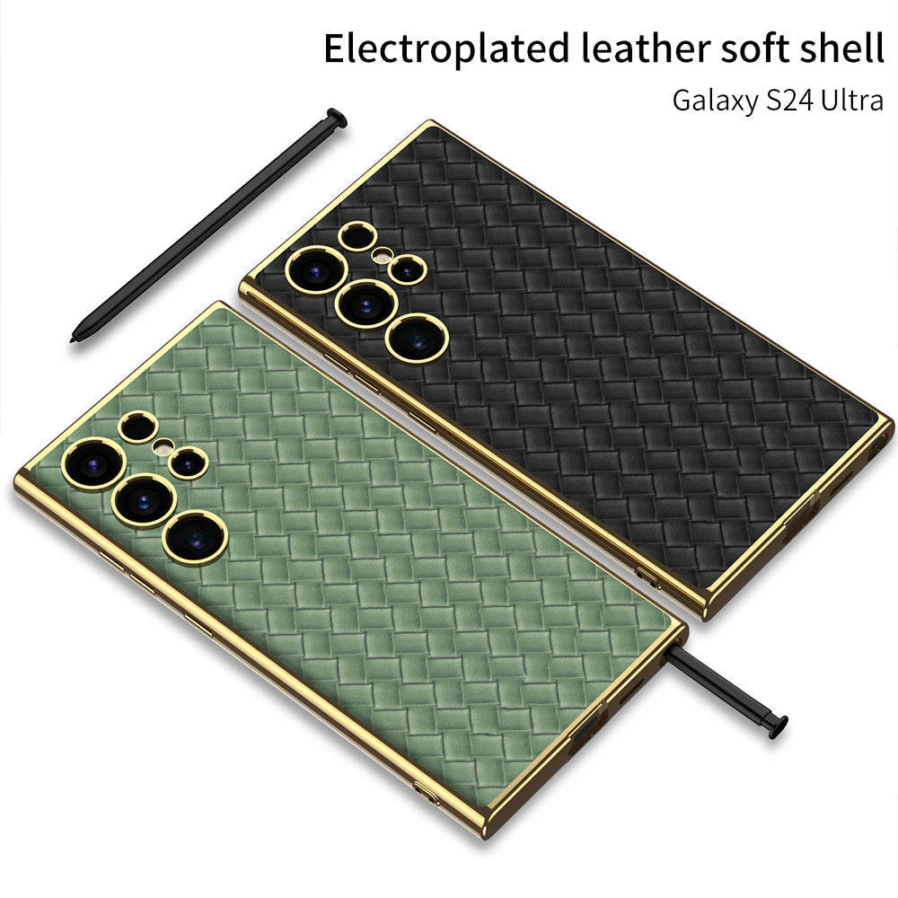 Woven Texture Electroplated Leather Phone Case For Samsung