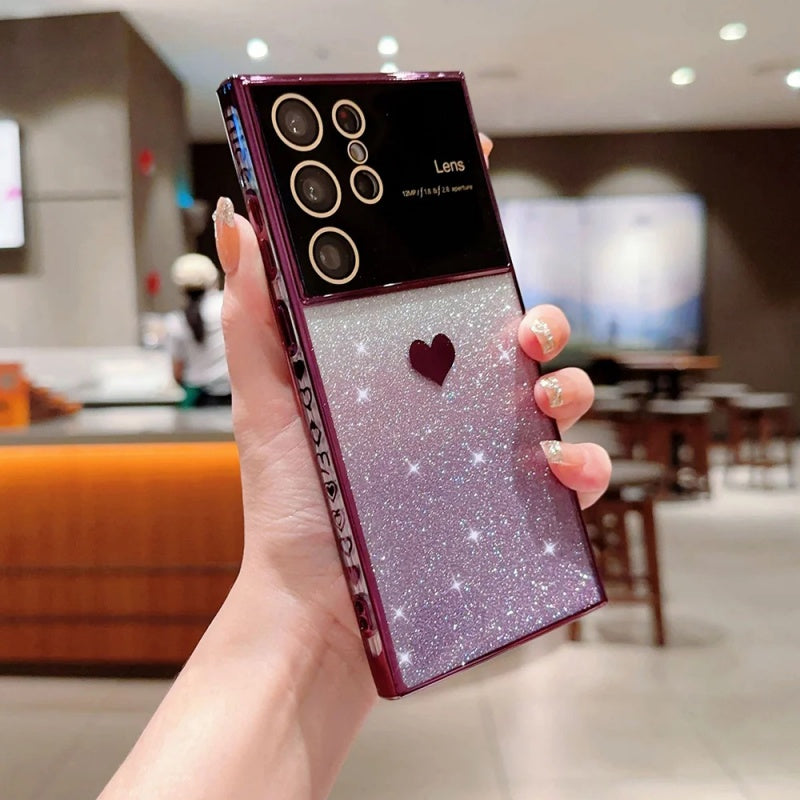 Samsung large window love glitter gradient mobile phone case