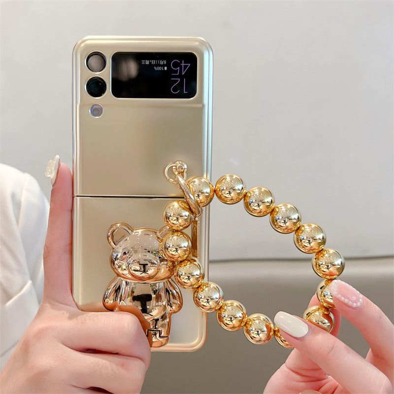 Solid Color Electroplated Bear Stand For Samsung Galaxy Z Flip3/4 5G