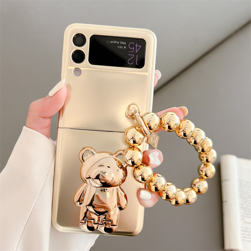 Solid Color Electroplated Bear Stand For Samsung Galaxy Z Flip3/4 5G