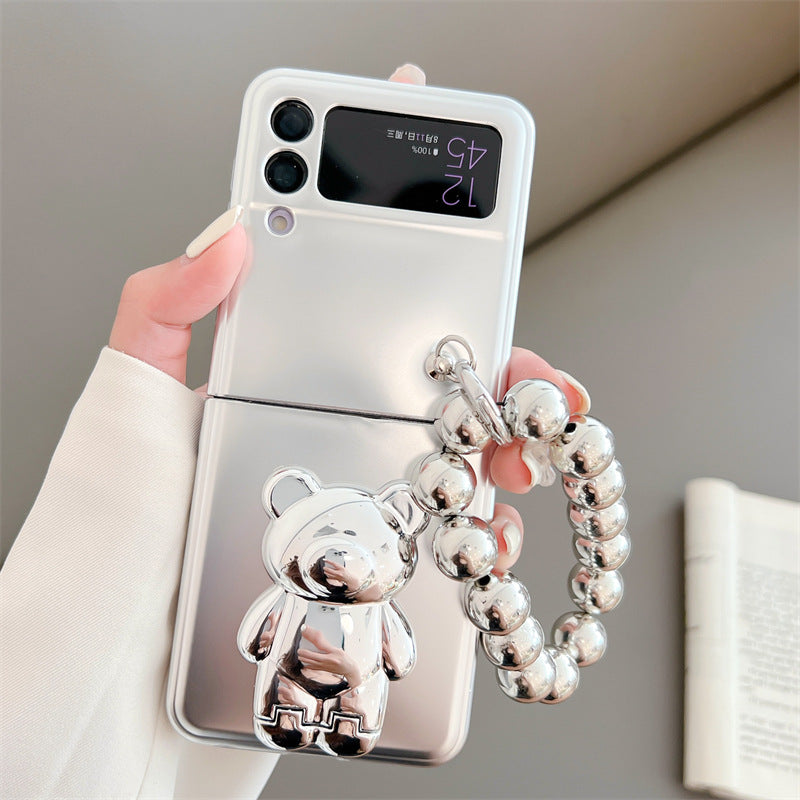 Solid Color Electroplated Bear Stand For Samsung Galaxy Z Flip3/4 5G