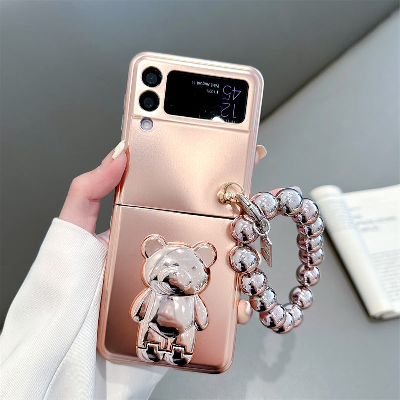 Solid Color Electroplated Bear Stand For Samsung Galaxy Z Flip3/4 5G