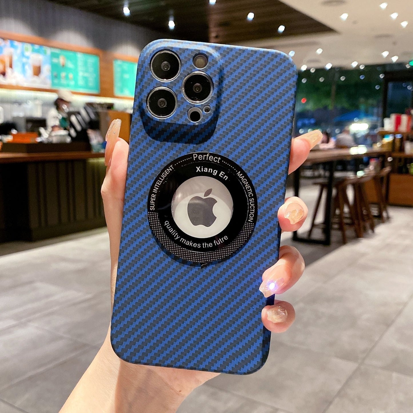 Logo Hole Carbon Fiber Magnetic Wireless iPhone Case