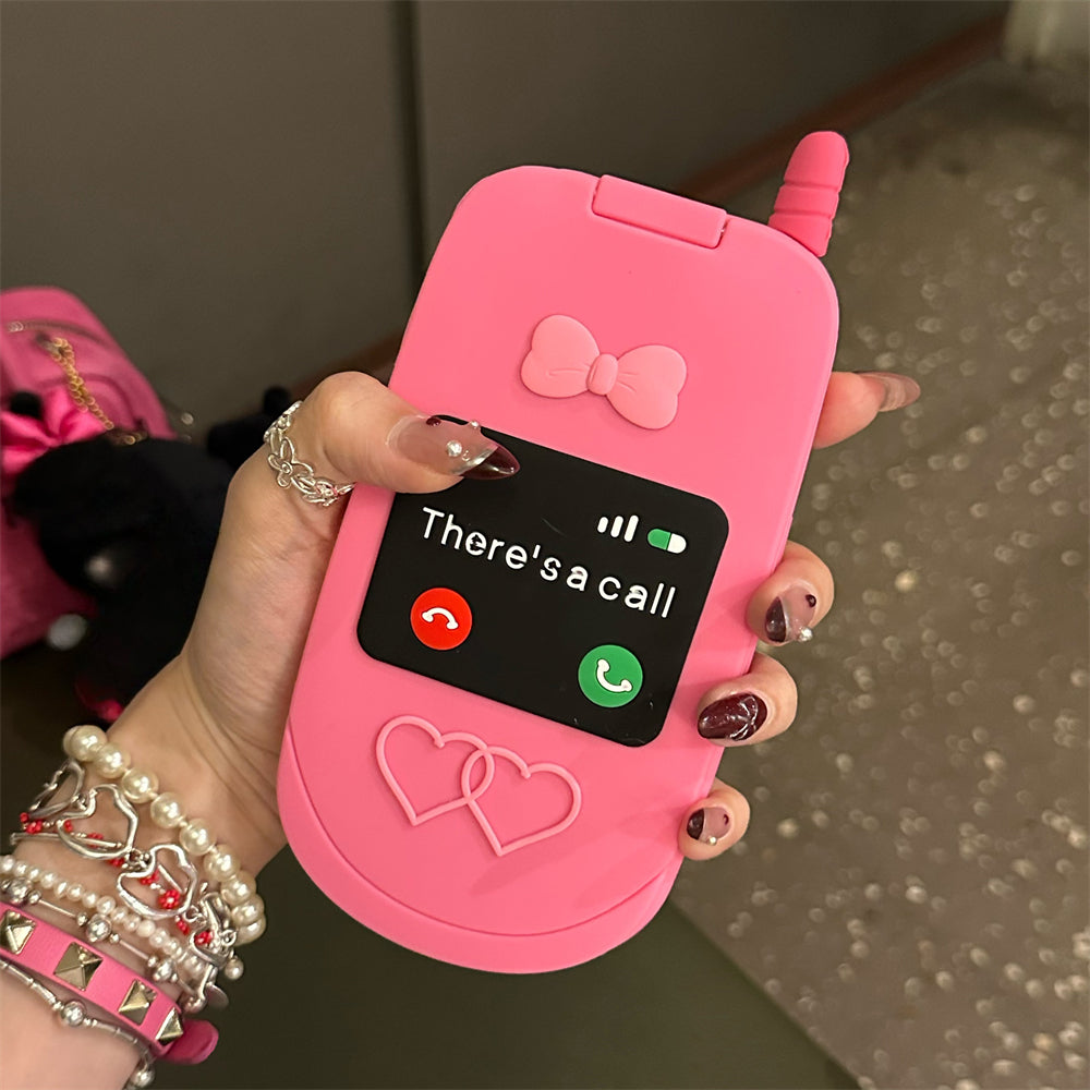 Cute 3D Hot Pink Flip Mirror Case For iPhone