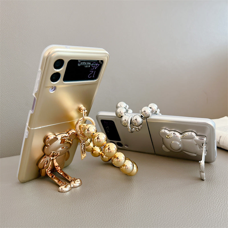 Solid Color Electroplated Bear Stand For Samsung Galaxy Z Flip3/4 5G