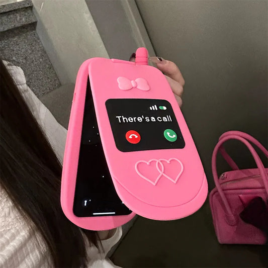 Cute 3D Hot Pink Flip Mirror Case For iPhone