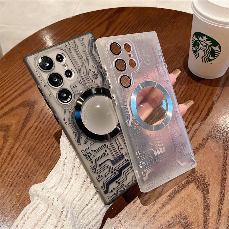 Transparent Circuit Board Pattern  Magnetic Phone Case