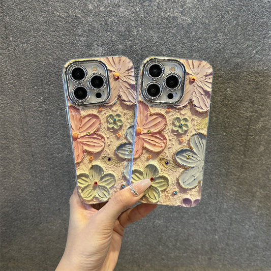 Blu-ray Diamond-studded Colorful Flower Phone Case