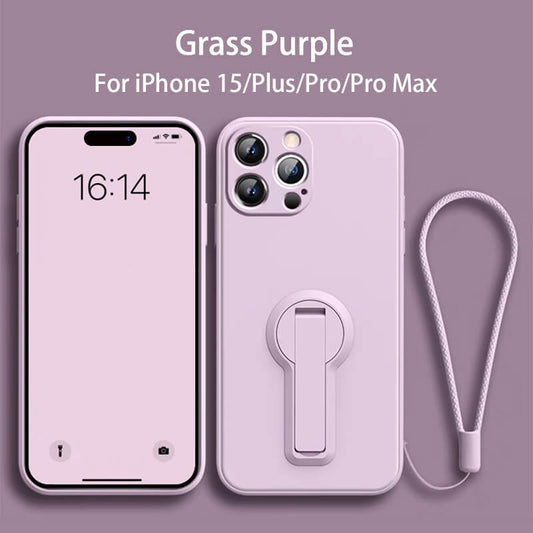 Folding Bracket Liquid Silicone Phone Case For iPhone