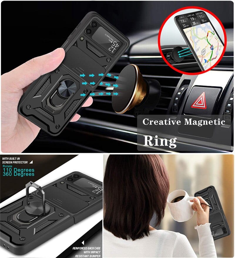 Drop Tested Cover with Magnetic Kickstand Car Mount Protective Case for Samsung Galaxy Z Flip3 Flip4 5G