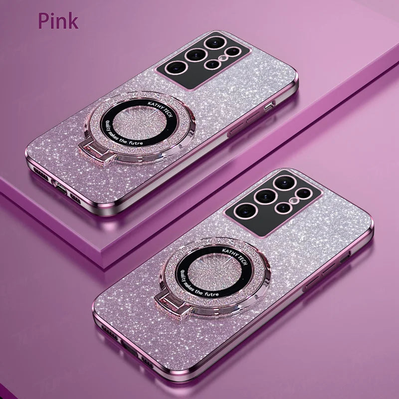 Silicone Glitter Plating Magnetic Case For Samsung A Series