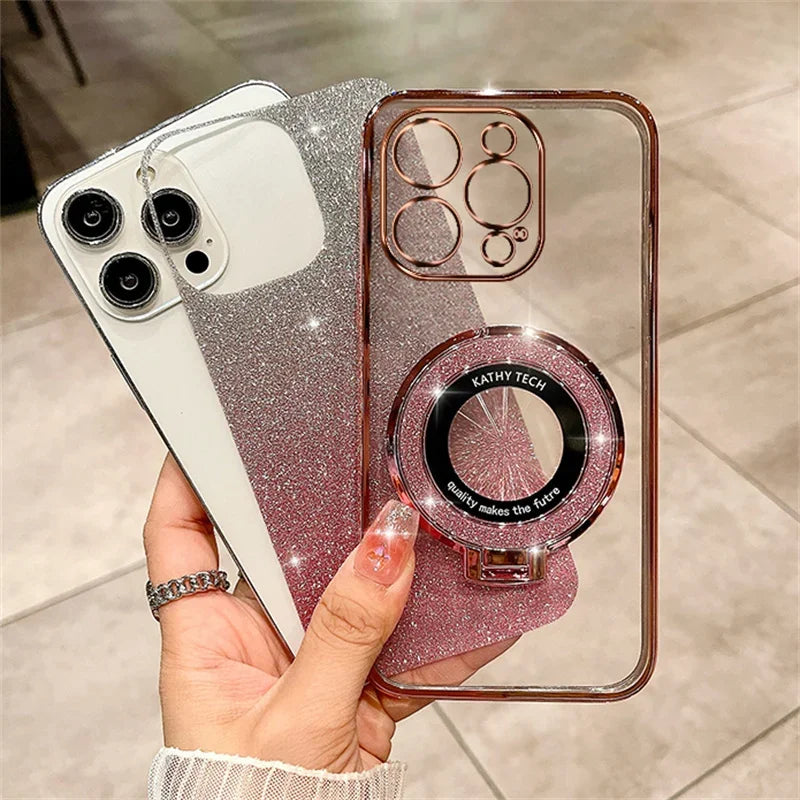 Silicone Glitter Plating Magnetic Case For Samsung A Series