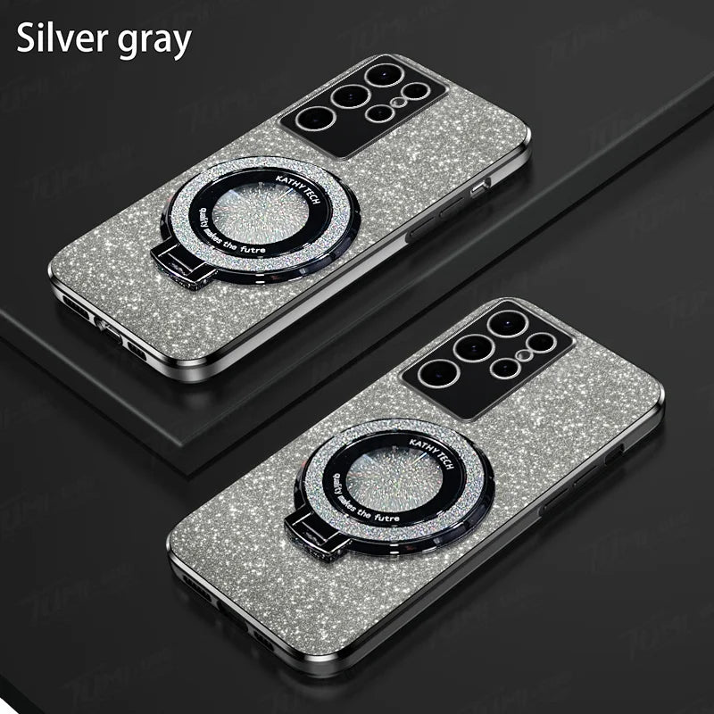 Silicone Glitter Plating Magnetic Case For Samsung A Series