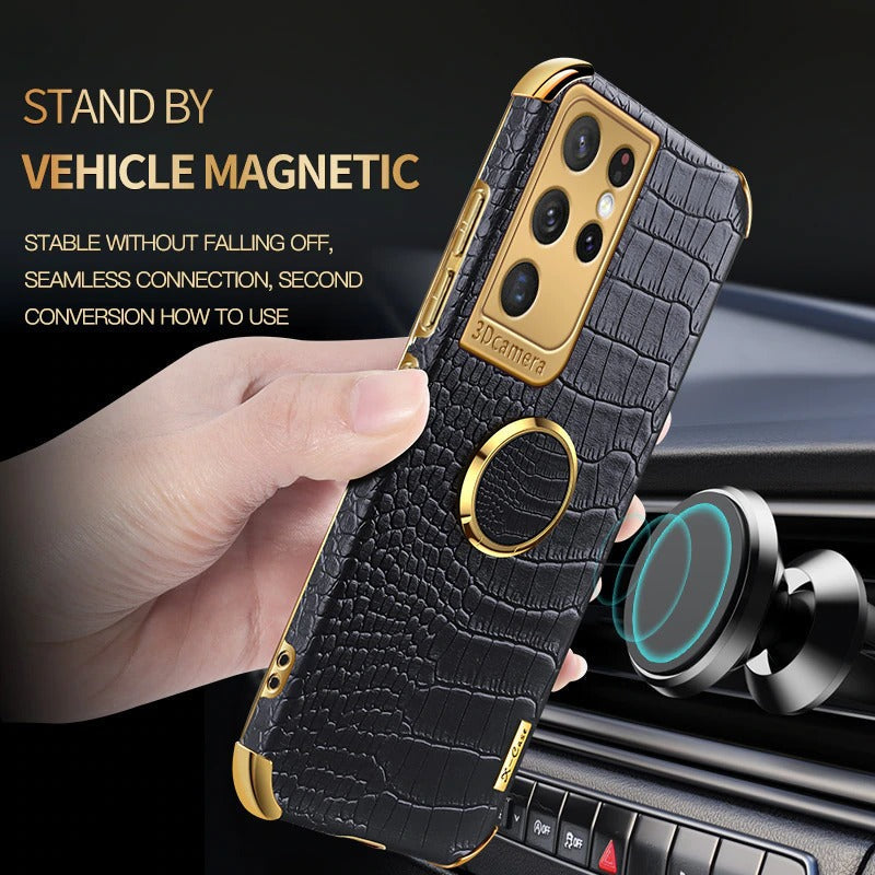 Colapachic Leather Magnetic Car Holder Phone Case For Samsung Galaxy S24 Series