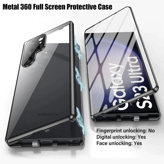 Magnetic Metal Aluminum Alloy 360° Full Surround Screen Glass Case for Samsung