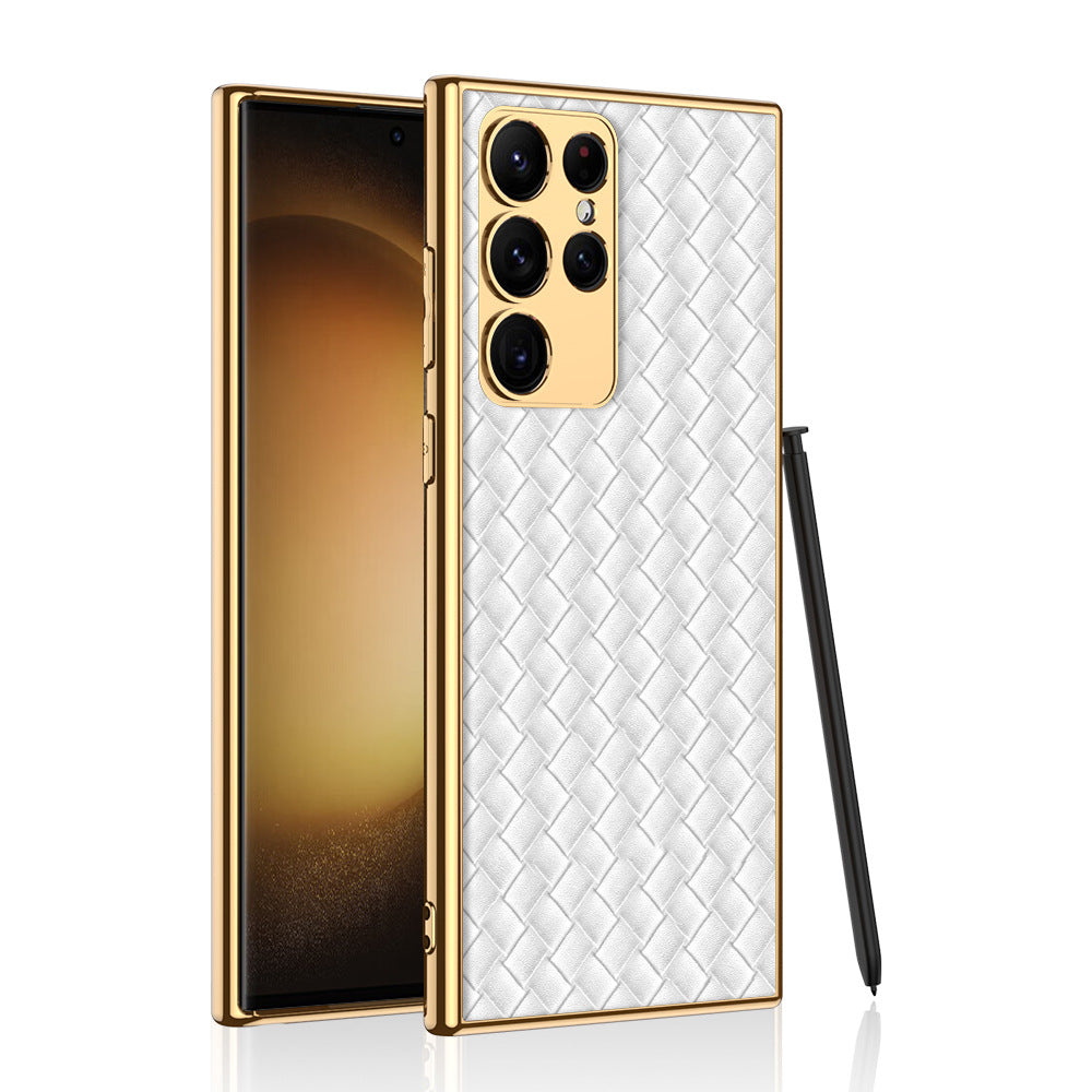 Woven Texture Electroplated Leather Phone Case For Samsung