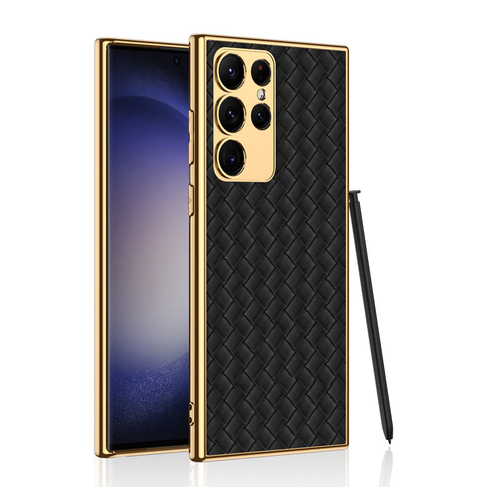 Woven Texture Electroplated Leather Phone Case For Samsung