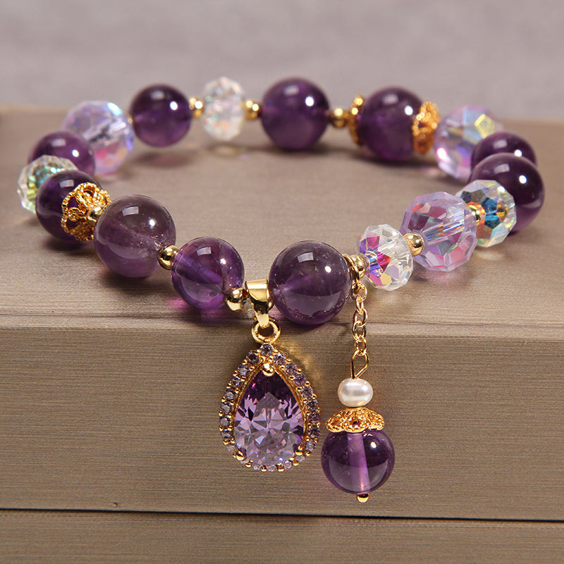 Natural Amethyst & Water Drop Pendant Bracelet