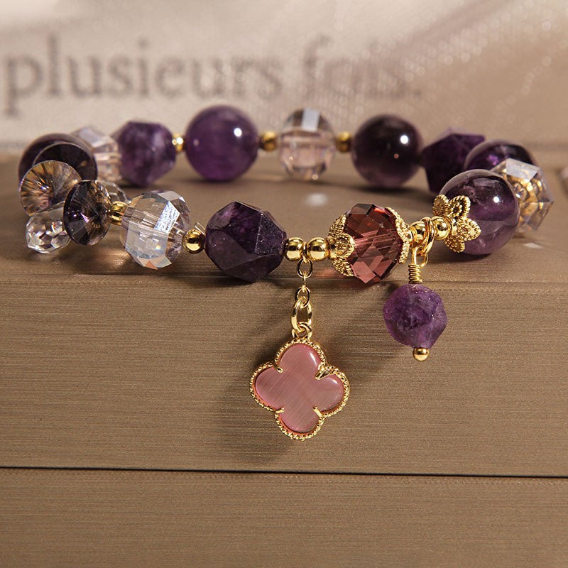 Natural Amethyst & Water Drop Pendant Bracelet