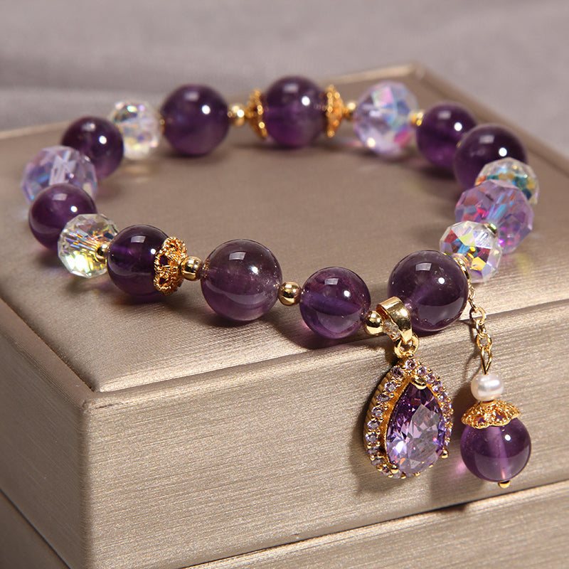 Natural Amethyst & Water Drop Pendant Bracelet