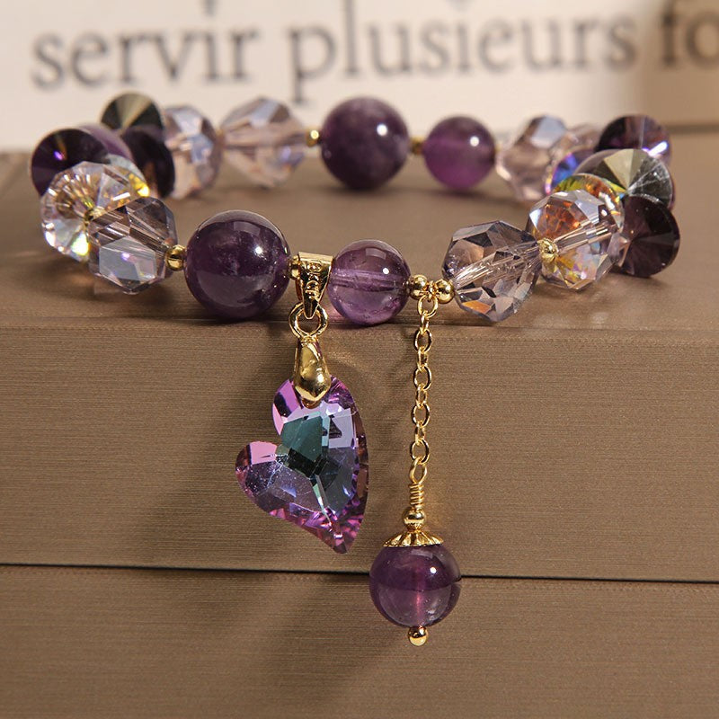 Natural Amethyst & Water Drop Pendant Bracelet