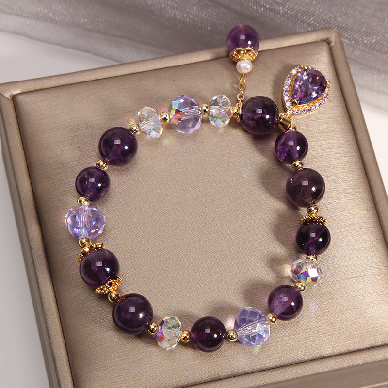 Natural Amethyst & Water Drop Pendant Bracelet