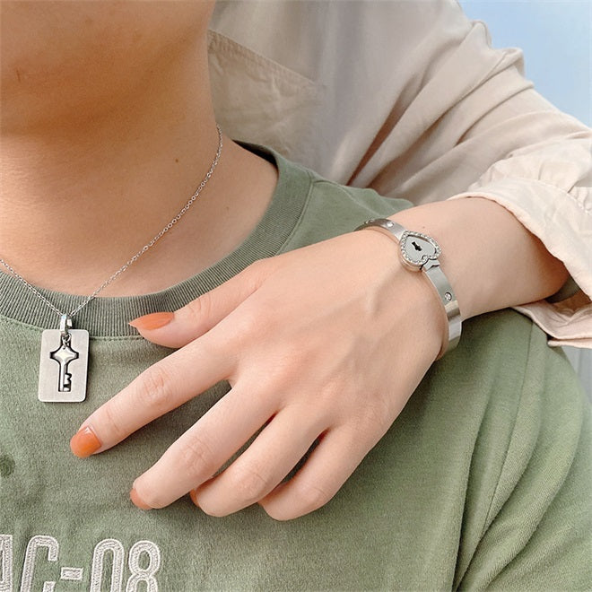 Key to My Heart Couple Key Necklace and Love Lock Bracelet Gift Set
