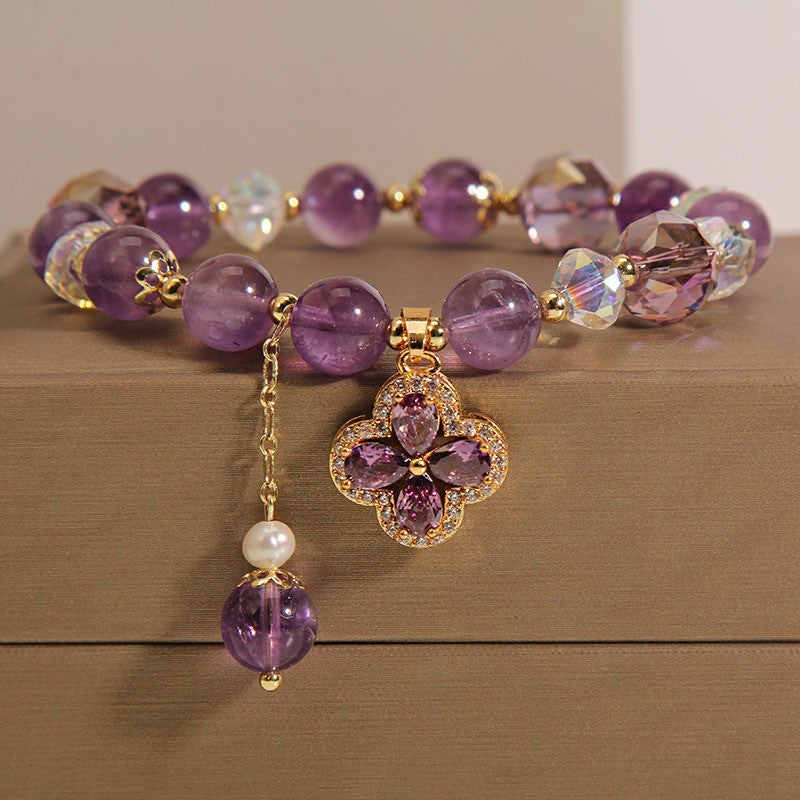 Natural Amethyst & Water Drop Pendant Bracelet
